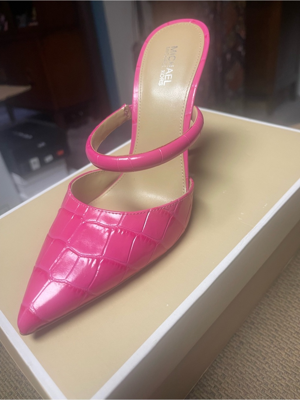 Michael Kors Hot Pink Croc-Embossed Stiletto Slide - Picture 3 of 6